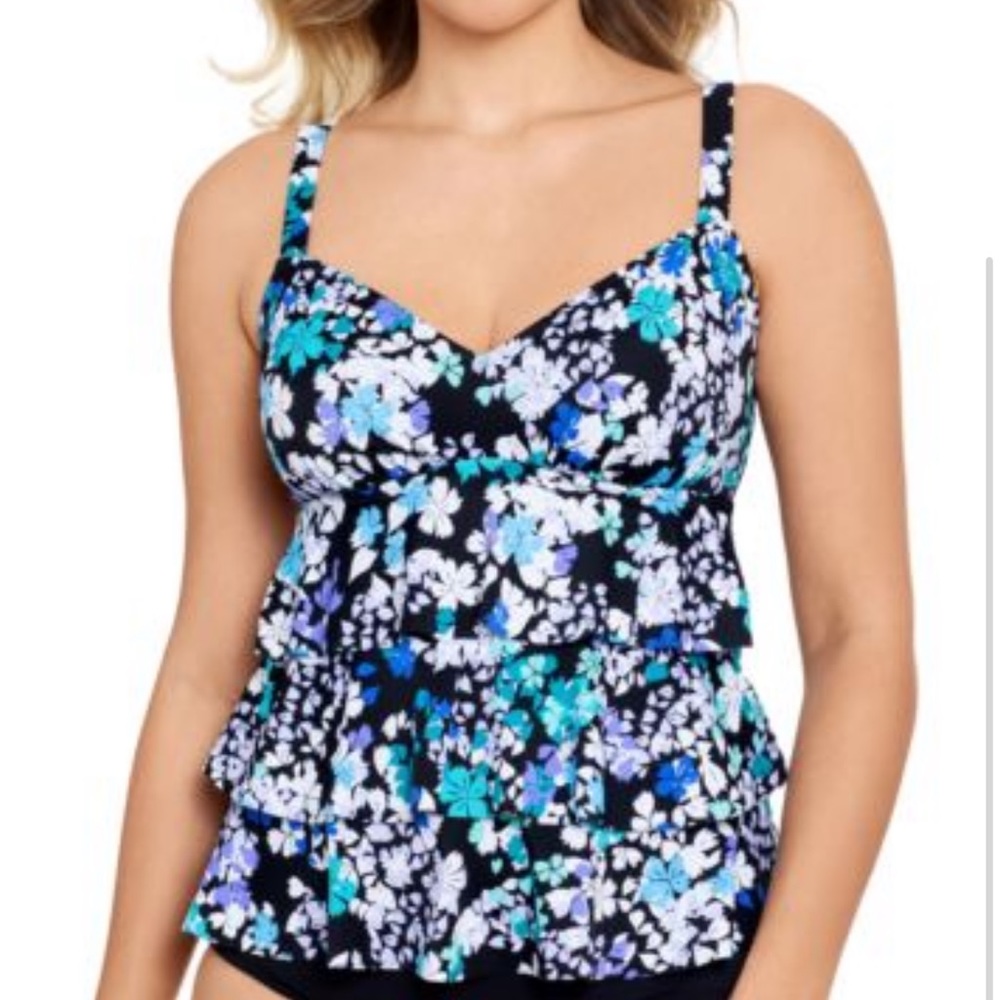 Swim Solutions Dancing Queen Triple Tier Tankini Top Size 10